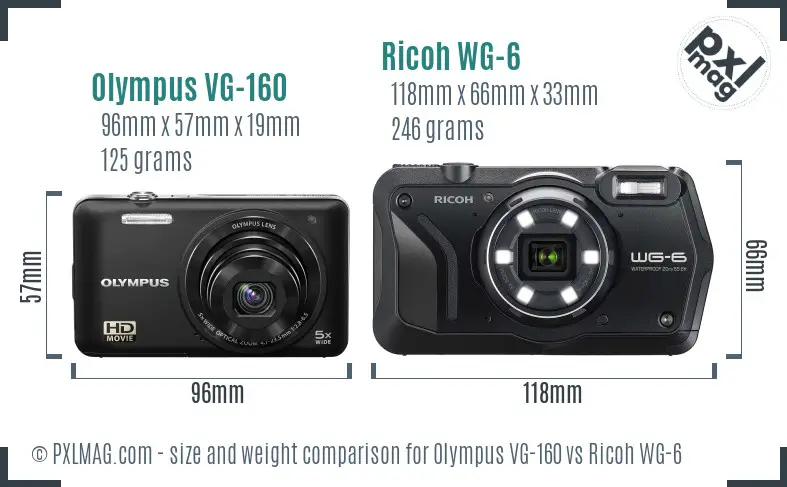 Olympus VG-160 vs Ricoh WG-6 size comparison Olympus VG-160 vs Ricoh WG-6 size comparison