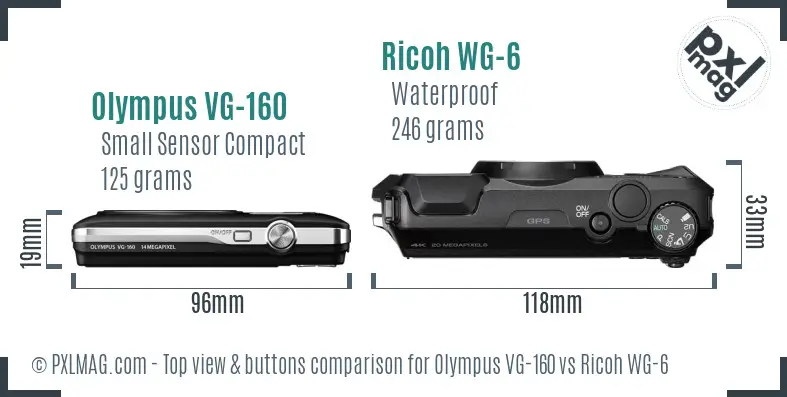 Olympus VG-160 vs Ricoh WG-6 top view buttons comparison Olympus VG-160 vs Ricoh WG-6 top view buttons comparison