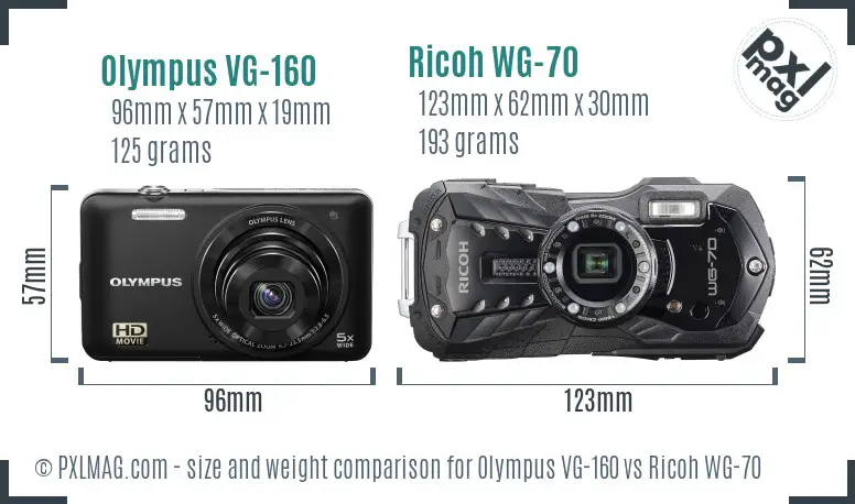 Olympus VG-160 vs Ricoh WG-70 size comparison Olympus VG-160 vs Ricoh WG-70 size comparison
