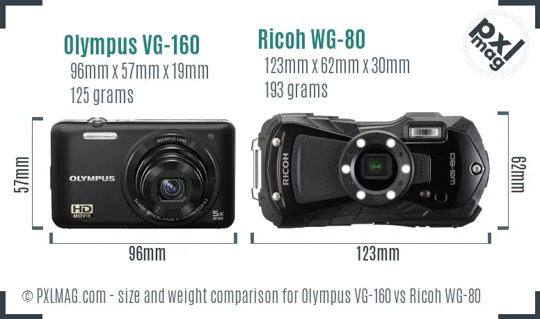 Olympus VG-160 vs Ricoh WG-80 size comparison Olympus VG-160 vs Ricoh WG-80 size comparison