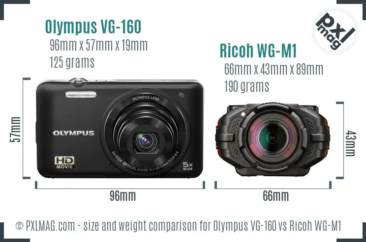Olympus VG-160 vs Ricoh WG-M1 size comparison Olympus VG-160 vs Ricoh WG-M1 size comparison