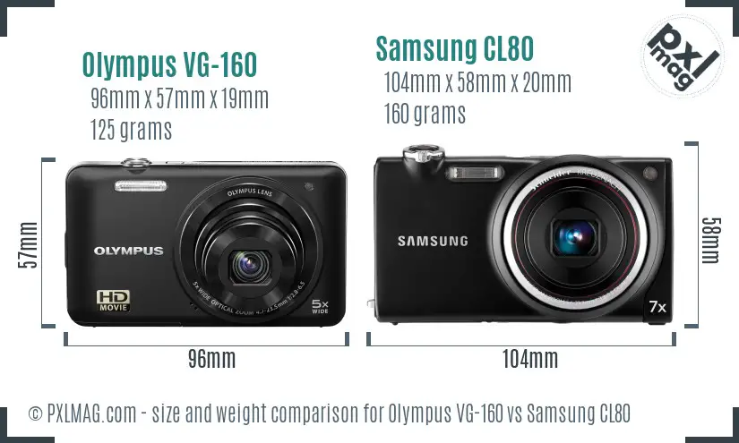 Olympus VG-160 vs Samsung CL80 size comparison