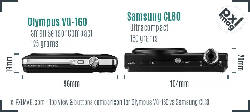 Olympus VG-160 vs Samsung CL80 top view buttons comparison