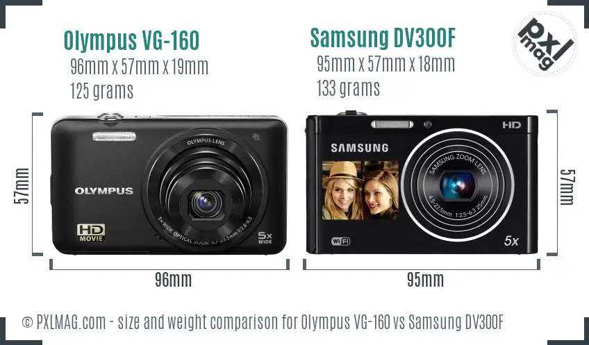 Olympus VG-160 vs Samsung DV300F size comparison