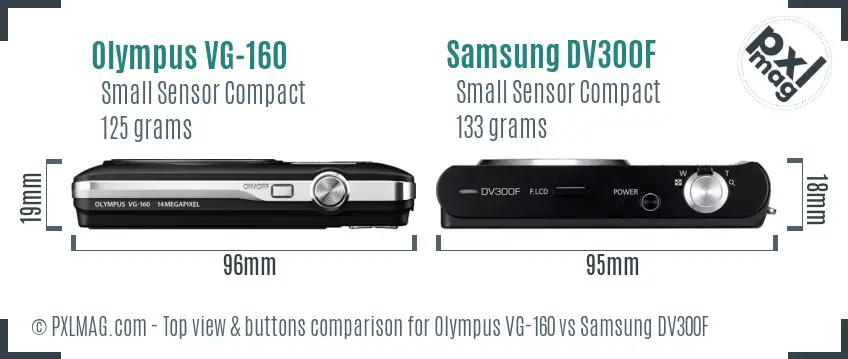 Olympus VG-160 vs Samsung DV300F top view buttons comparison