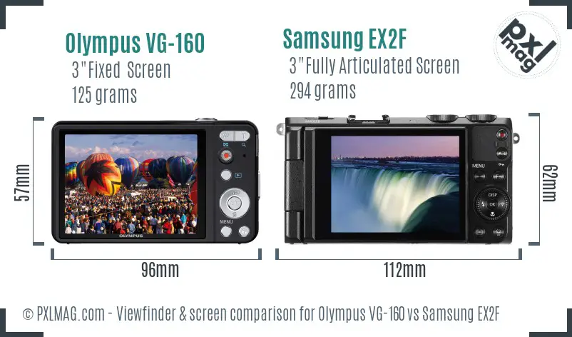 Olympus VG-160 vs Samsung EX2F Screen and Viewfinder comparison