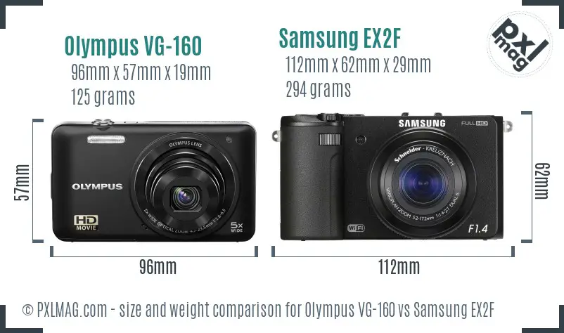 Olympus VG-160 vs Samsung EX2F size comparison