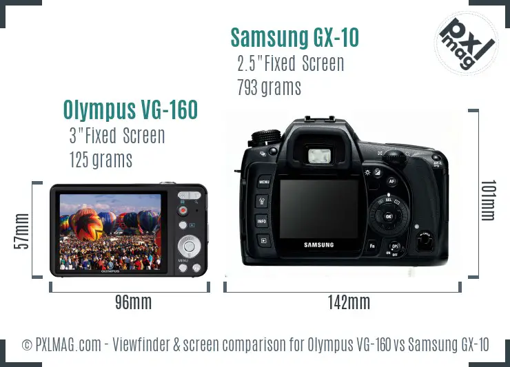 Olympus VG-160 vs Samsung GX-10 Screen and Viewfinder comparison