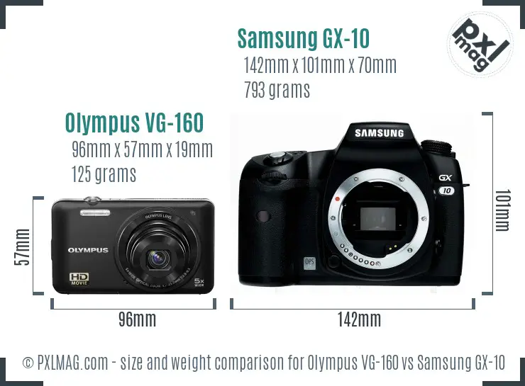 Olympus VG-160 vs Samsung GX-10 size comparison