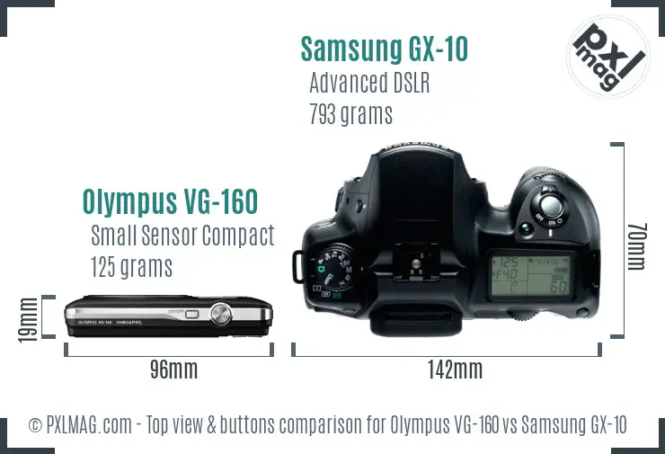 Olympus VG-160 vs Samsung GX-10 top view buttons comparison