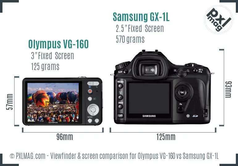 Olympus VG-160 vs Samsung GX-1L Screen and Viewfinder comparison