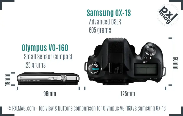 Olympus VG-160 vs Samsung GX-1S top view buttons comparison