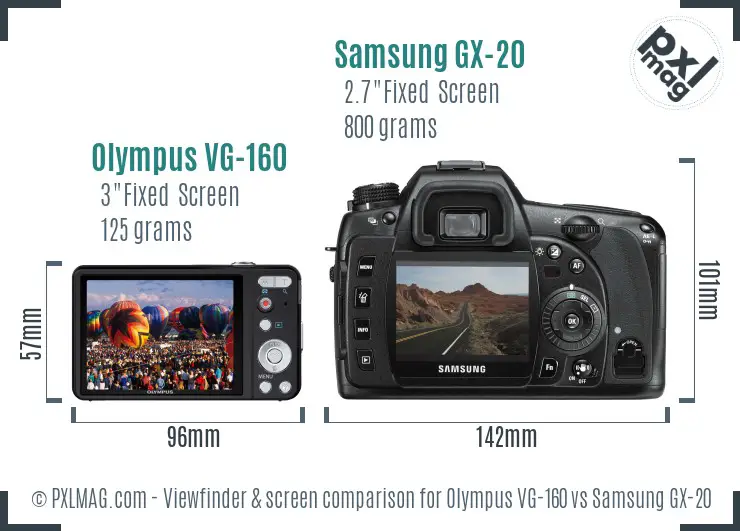 Olympus VG-160 vs Samsung GX-20 Screen and Viewfinder comparison