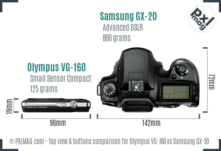 Olympus VG-160 vs Samsung GX-20 top view buttons comparison