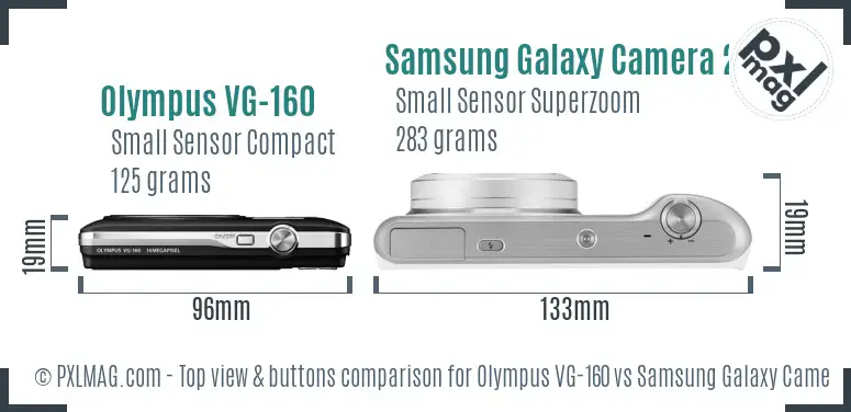 Olympus VG-160 vs Samsung Galaxy Camera 2 top view buttons comparison