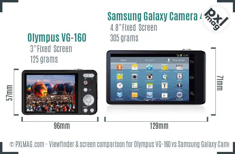 Olympus VG-160 vs Samsung Galaxy Camera 4G Screen and Viewfinder comparison