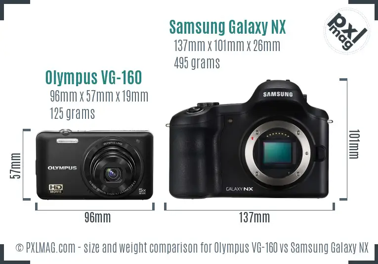 Olympus VG-160 vs Samsung Galaxy NX size comparison