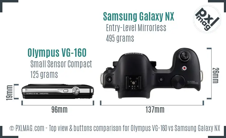 Olympus VG-160 vs Samsung Galaxy NX top view buttons comparison