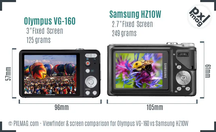 Olympus VG-160 vs Samsung HZ10W Screen and Viewfinder comparison