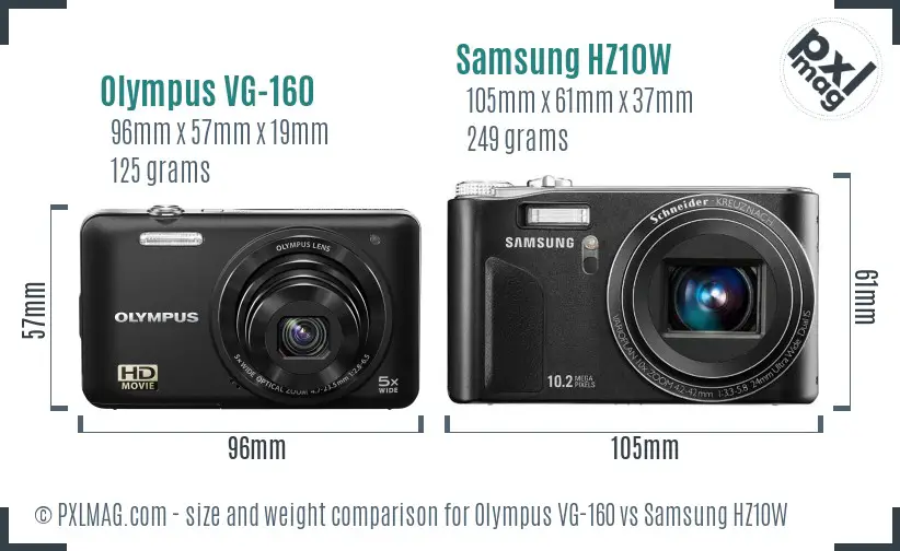 Olympus VG-160 vs Samsung HZ10W size comparison