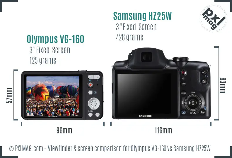 Olympus VG-160 vs Samsung HZ25W Screen and Viewfinder comparison