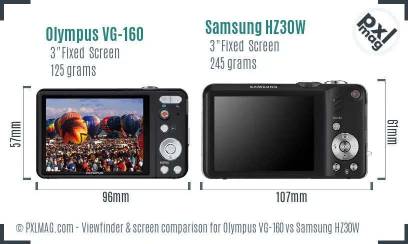 Olympus VG-160 vs Samsung HZ30W Screen and Viewfinder comparison