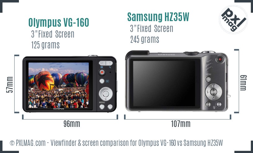 Olympus VG-160 vs Samsung HZ35W Screen and Viewfinder comparison