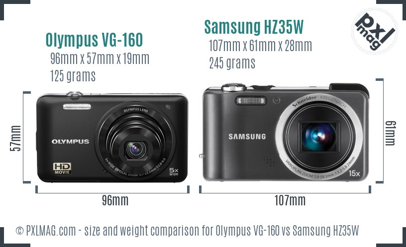 Olympus VG-160 vs Samsung HZ35W size comparison