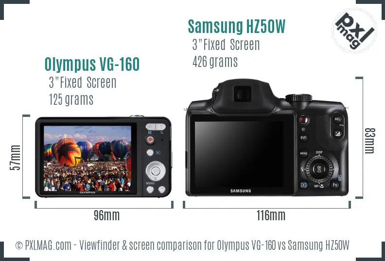 Olympus VG-160 vs Samsung HZ50W Screen and Viewfinder comparison Olympus VG-160 vs Samsung HZ50W Screen and Viewfinder comparison