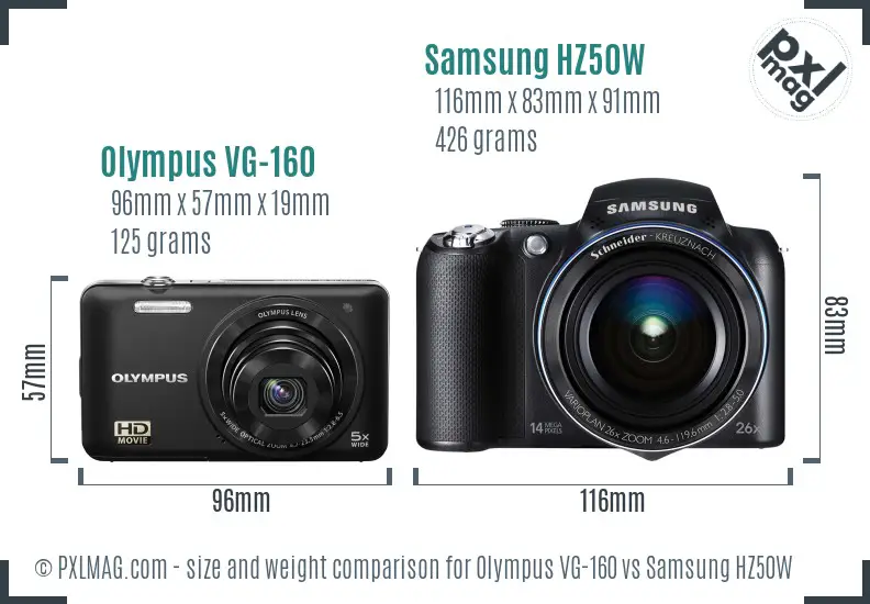 Olympus VG-160 vs Samsung HZ50W size comparison Olympus VG-160 vs Samsung HZ50W size comparison
