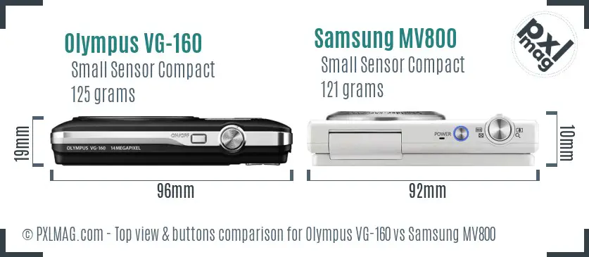 Olympus VG-160 vs Samsung MV800 top view buttons comparison Olympus VG-160 vs Samsung MV800 top view buttons comparison