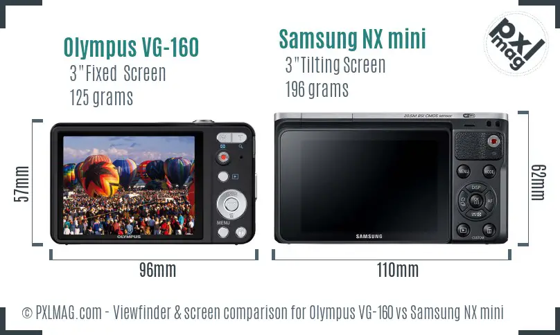 Olympus VG-160 vs Samsung NX mini Screen and Viewfinder comparison