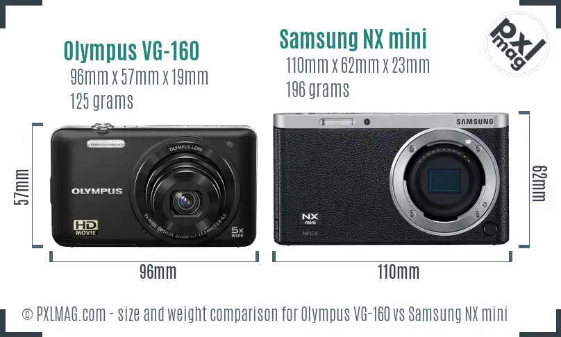 Olympus VG-160 vs Samsung NX mini size comparison