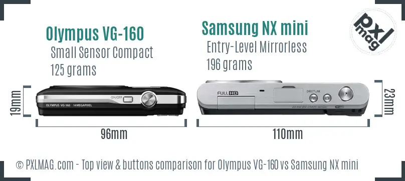 Olympus VG-160 vs Samsung NX mini top view buttons comparison