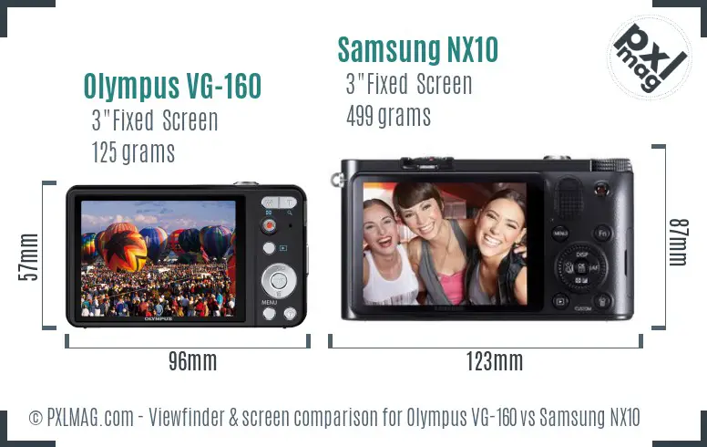 Olympus VG-160 vs Samsung NX10 Screen and Viewfinder comparison