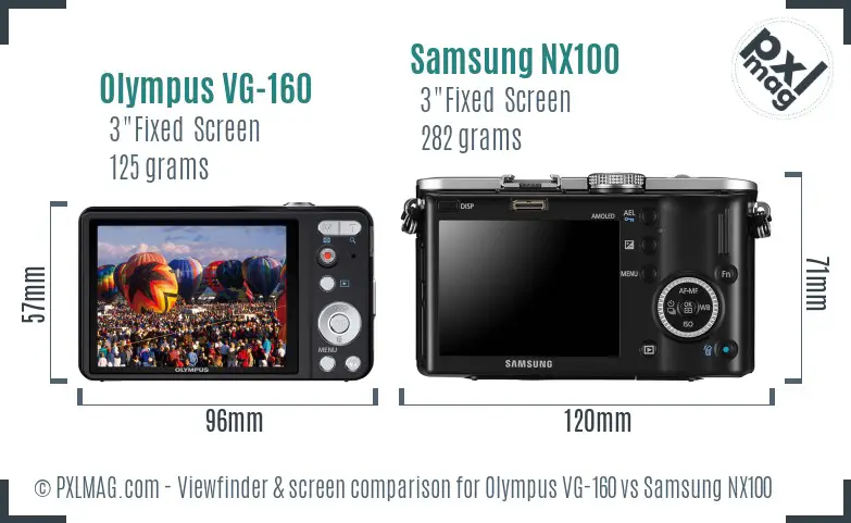 Olympus VG-160 vs Samsung NX100 Screen and Viewfinder comparison Olympus VG-160 vs Samsung NX100 Screen and Viewfinder comparison