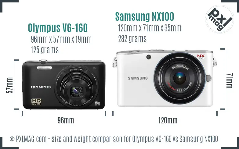 Olympus VG-160 vs Samsung NX100 size comparison Olympus VG-160 vs Samsung NX100 size comparison