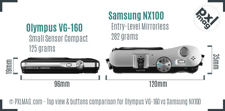 Olympus VG-160 vs Samsung NX100 top view buttons comparison Olympus VG-160 vs Samsung NX100 top view buttons comparison