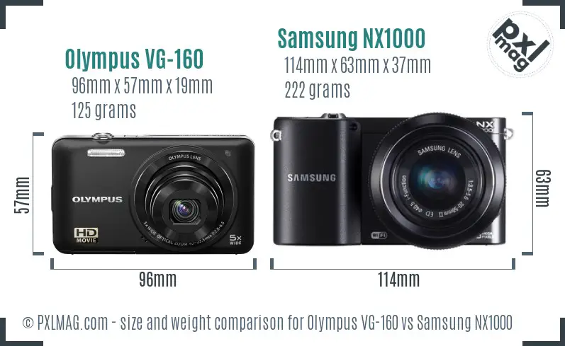 Olympus VG-160 vs Samsung NX1000 size comparison