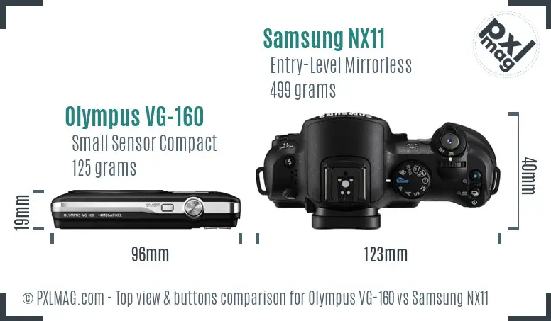 Olympus VG-160 vs Samsung NX11 top view buttons comparison