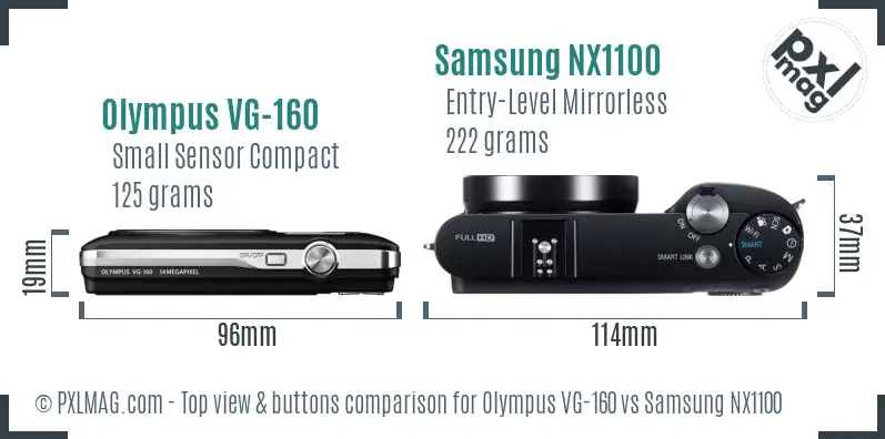 Olympus VG-160 vs Samsung NX1100 top view buttons comparison