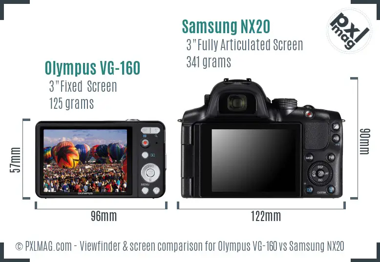 Olympus VG-160 vs Samsung NX20 Screen and Viewfinder comparison