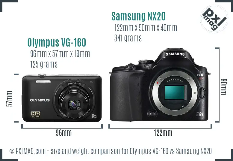 Olympus VG-160 vs Samsung NX20 size comparison