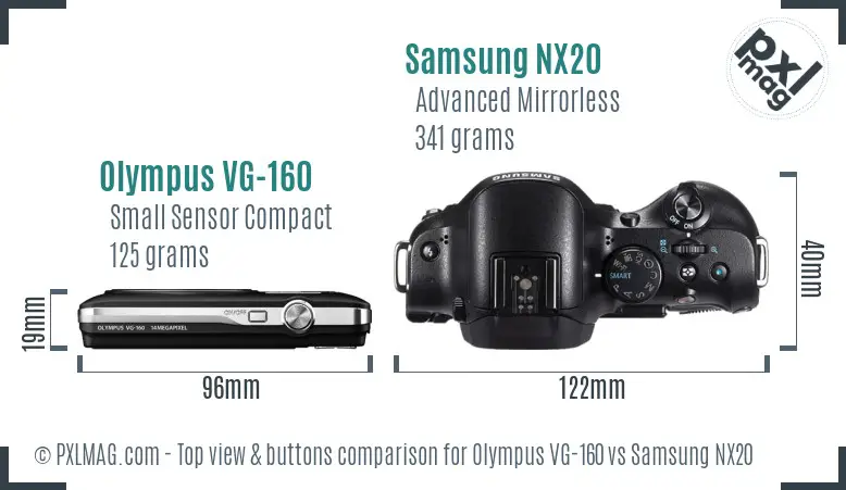 Olympus VG-160 vs Samsung NX20 top view buttons comparison