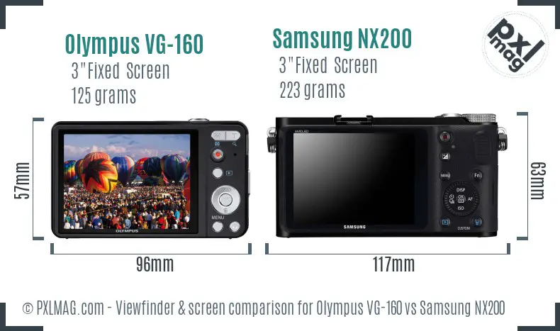 Olympus VG-160 vs Samsung NX200 Screen and Viewfinder comparison