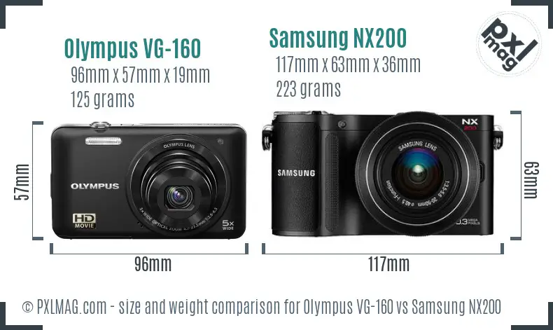 Olympus VG-160 vs Samsung NX200 size comparison