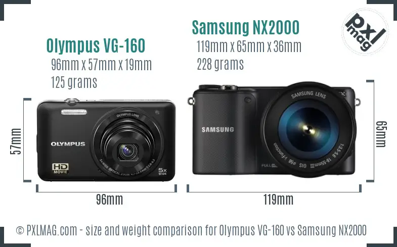Olympus VG-160 vs Samsung NX2000 size comparison
