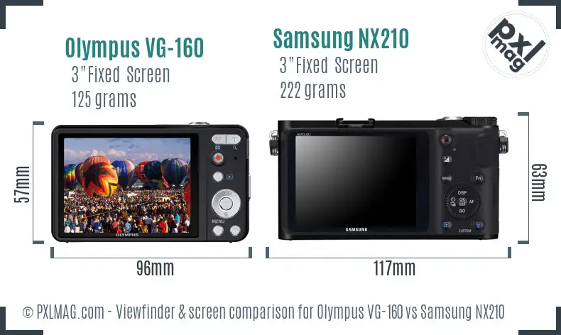 Olympus VG-160 vs Samsung NX210 Screen and Viewfinder comparison