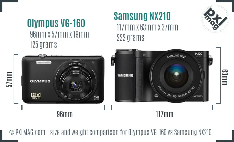 Olympus VG-160 vs Samsung NX210 size comparison