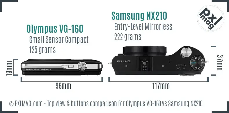 Olympus VG-160 vs Samsung NX210 top view buttons comparison